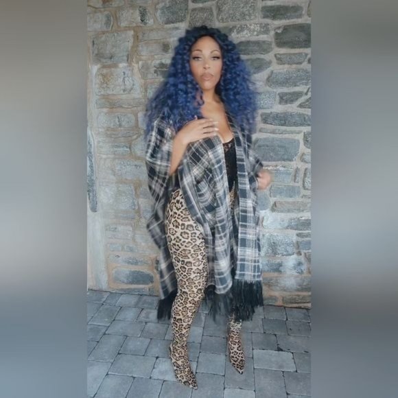 Miz Native Plaid Vegan Fringe Poncho - Picture 9 of 17